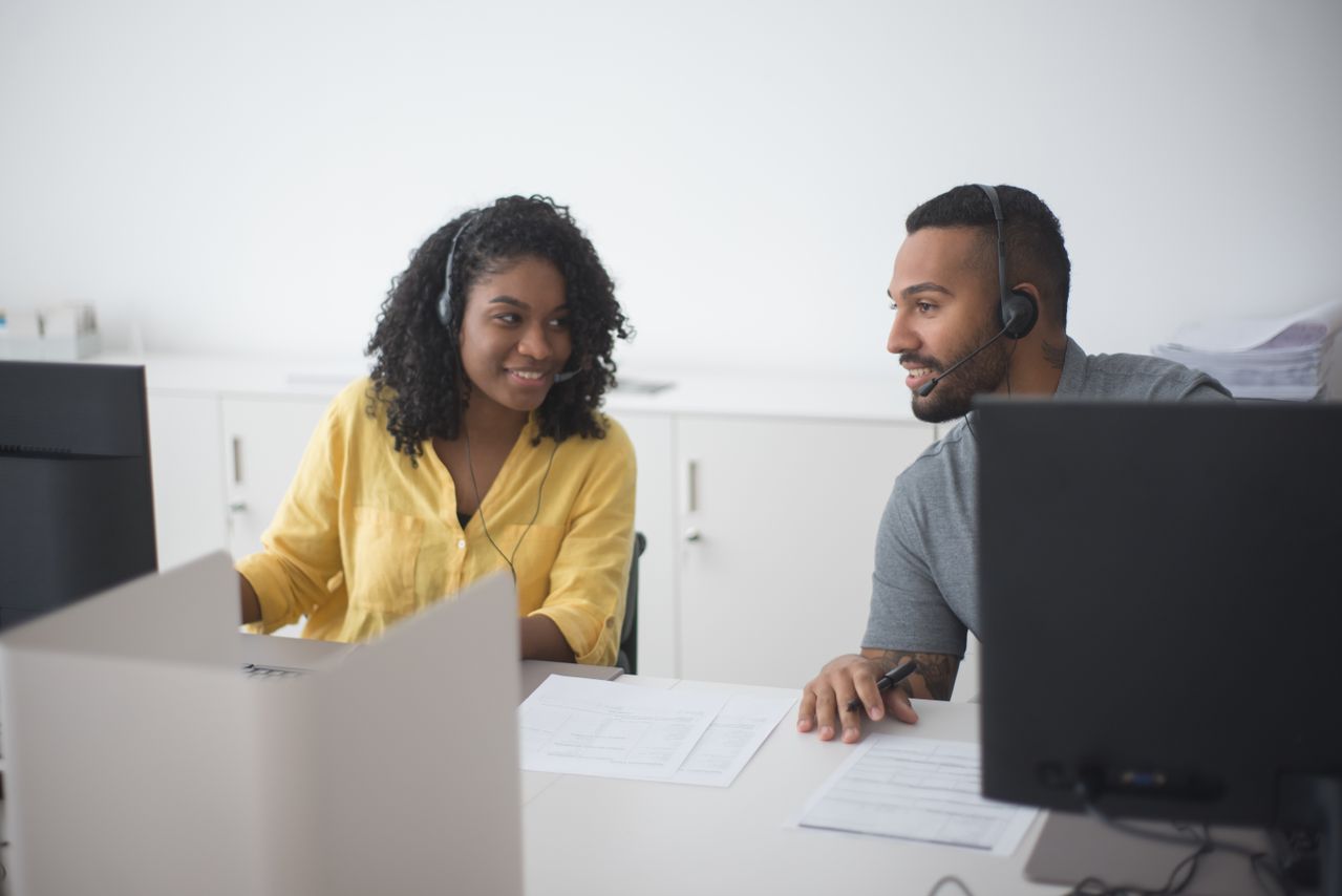Customer service team in modern contact centre