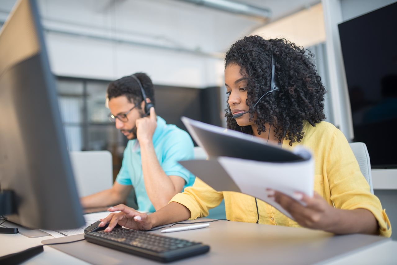 Virtual assistant working remotely at home office